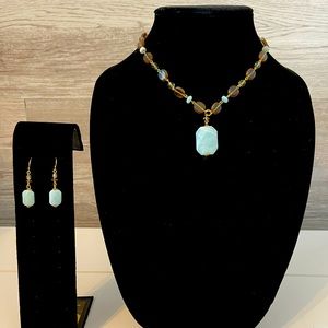 Lia Sophia Necklace and Earring Set - Genuine Amazonite